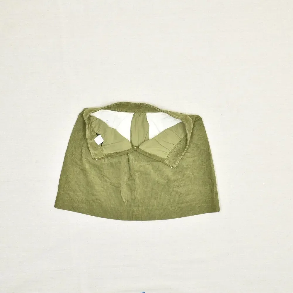 J. Crew Women A Line Short Skirt Corduroy Zip Solid Cotton Green Size 0